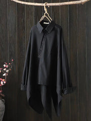 Urban Loose Black White Long Sleeves Irregular Blouse