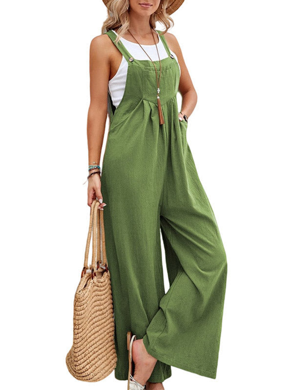 Pleated Split-Joint Loose Plus Size Square-neck Overalls