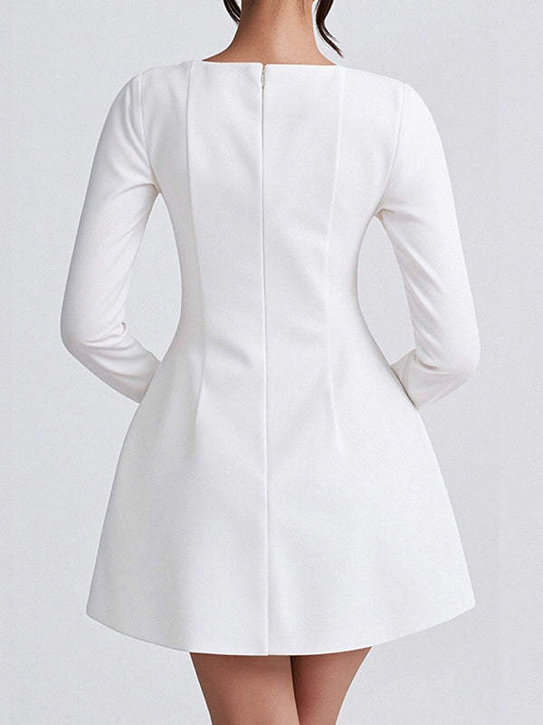 Solid Color Zipper A-Line Bodycon Square-Neck Mini Dresses