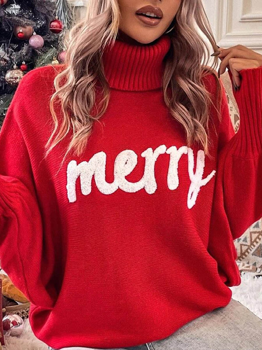 Contrast Color Printed Split-Joint Long Sleeves Loose High Neck Sweater Tops