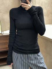 Solid Color Long Sleeves Skinny High-Neck Sweater Tops Pullovers