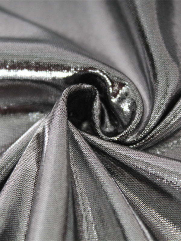 Shiny Solid Color Split-Joint Sleeveless Spaghetti-Neck Maxi Dresses