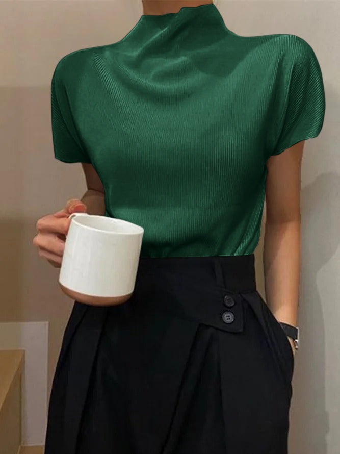 Loose Short Sleeves Solid Color Halter-Neck T-Shirts Tops
