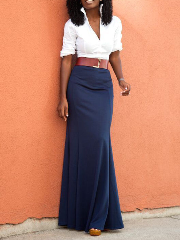 Solid Color Bodycon High Waisted Skirts Bottoms