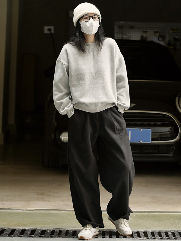 Casual Loose Wide Leg Solid Color Pants