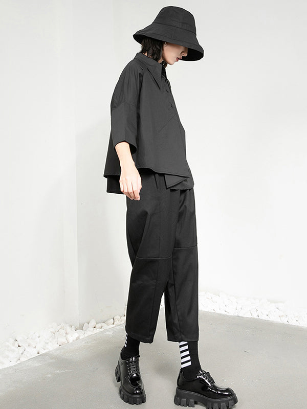 Leisure Loose Irregularity Solid Color Polo Blouses&Shirts Tops