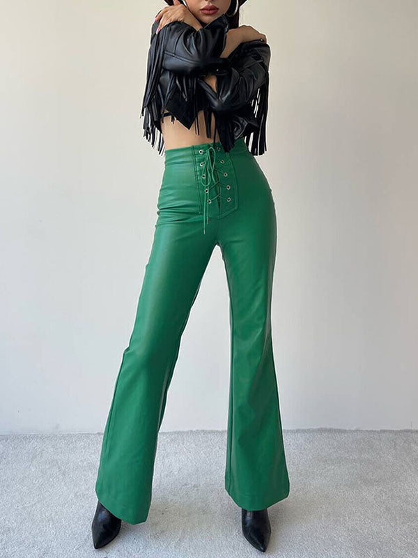 Lace-Up Split-Joint Flared High Waisted Trousers Pants