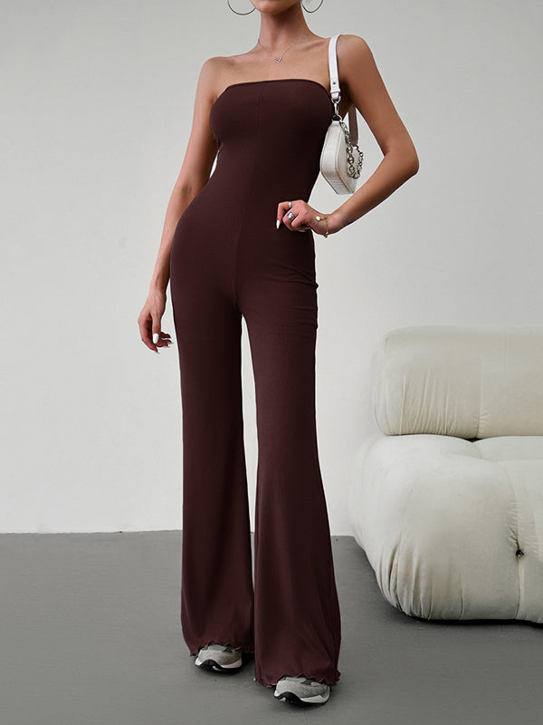 Bandage Solid Color Tied Bodycon Flared Pants Tube Jumpsuits