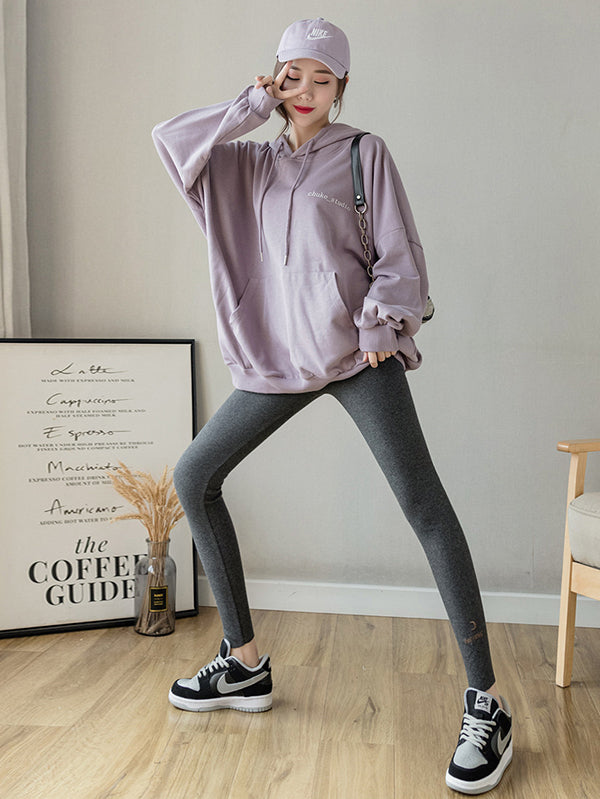 Casual Skinny Leg Letter Print Solid Color Leggings