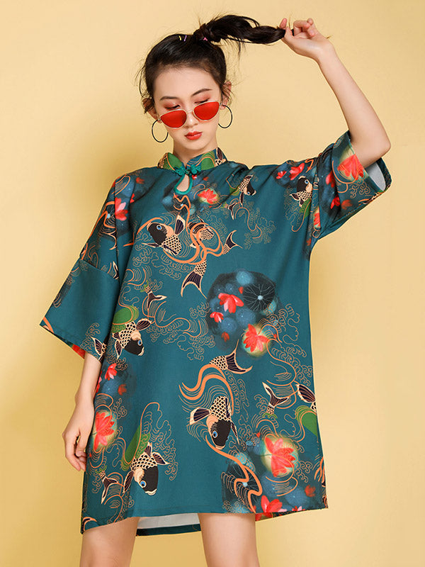 Artistic Retro Printed Short Cheongsams