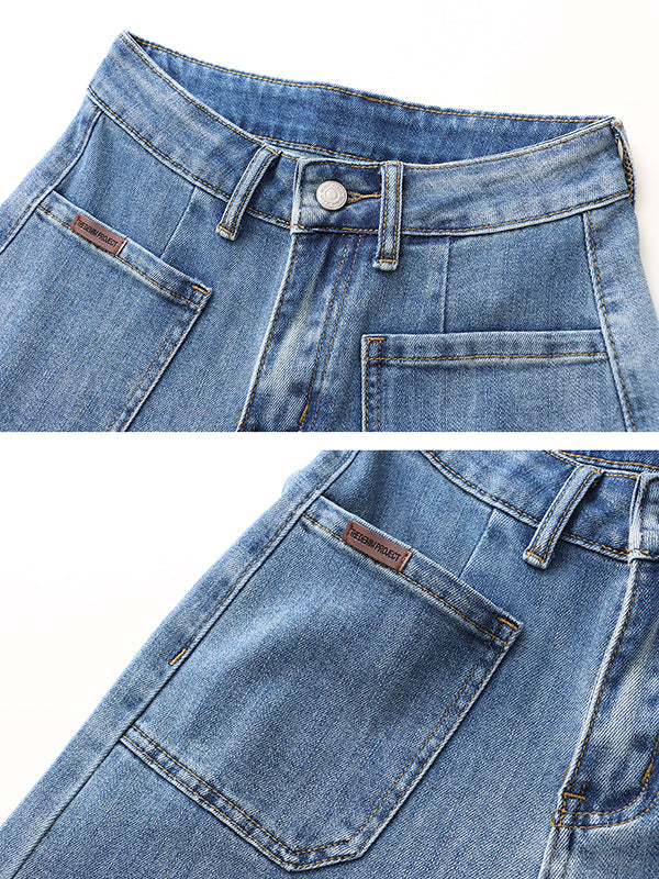 Casual High Waisted Wide Leg Solid Color Jean Pants Bottoms
