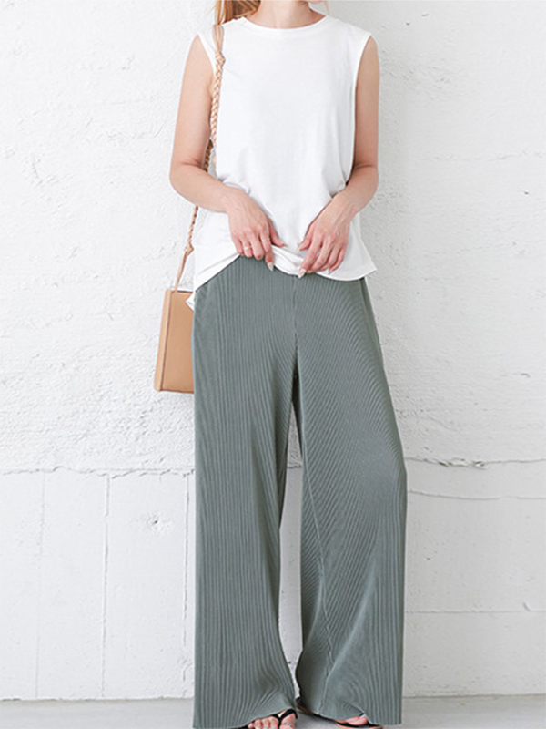 Simple Loose Wide Leg Elasticity Solid Color Casual Pants Bottoms