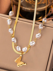 Adjustable Butterfly Shape Double Layered Geometric Snake Chain Necklaces Accessories