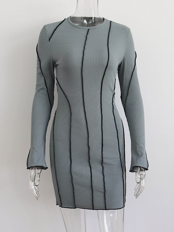 Contrast Color Bodycon High Waisted Round-Neck Mini Dresses