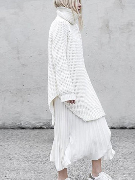 Loose Solid Knitting High-neck Long Sweater