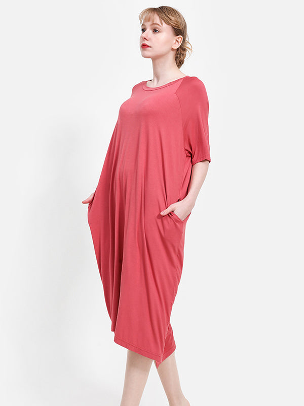Modal Asymmetric Short Sleeve Loose Oversize Pajamas Dress