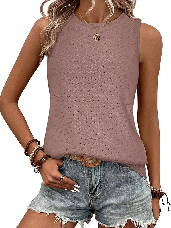 Solid Color Loose Sleeveless Round-Neck Vest Top