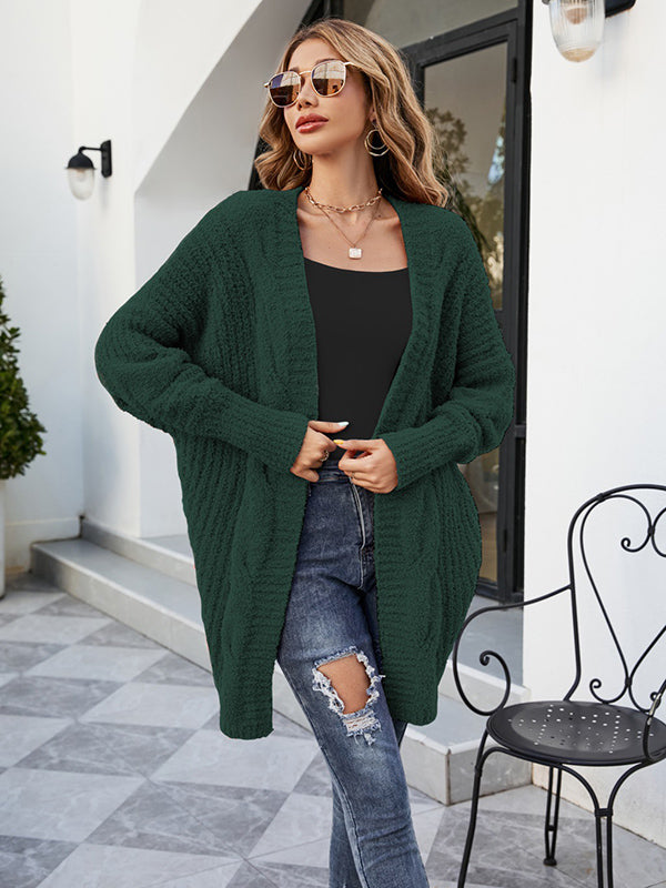 Casual Batwing Sleeves Loose Solid Color Cardigan Tops