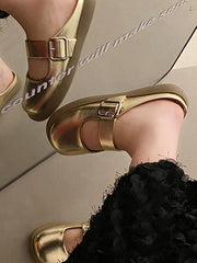 Belt Buckle Round-Toe Shallow Cut Split-Joint Slippers&Mules Platform Shoes
