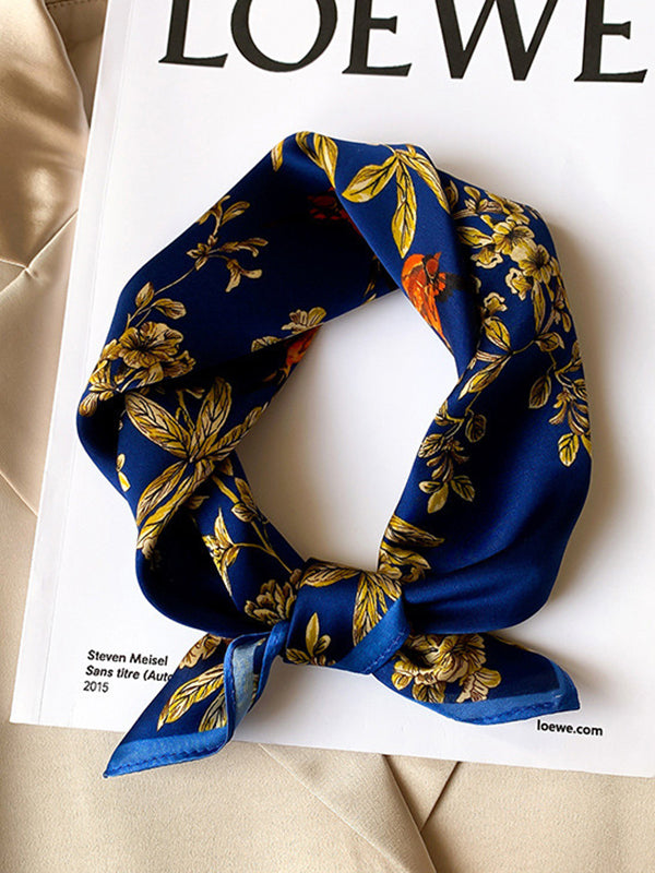 Flower Print Leisure Square Silk Scarf