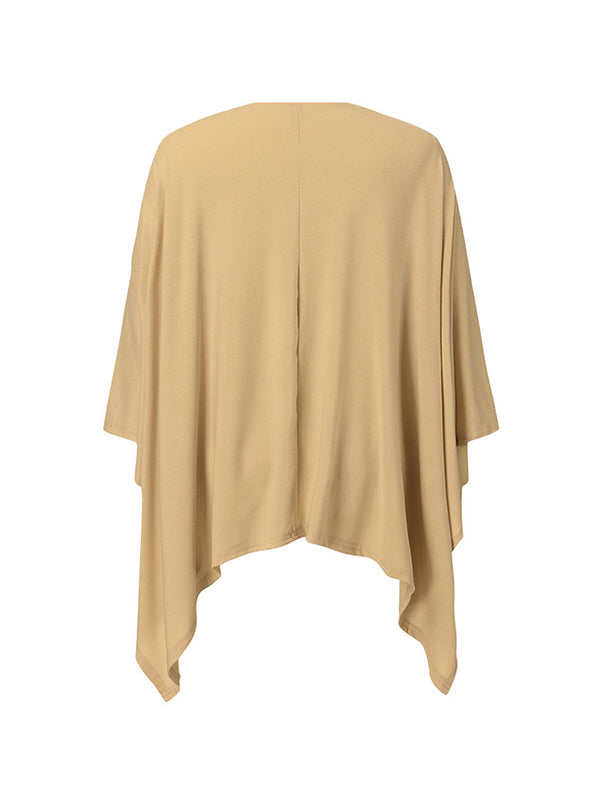 Solid Color Batwing Sleeves Loose Collarless Cardigan Tops
