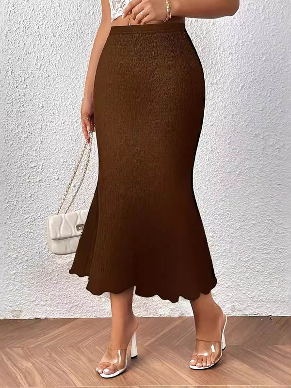 Elasticity Solid Color High Waisted Loose Skirts
