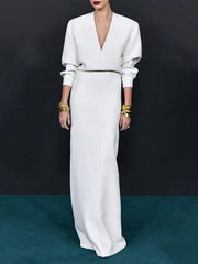 Solid Color Long Sleeves Loose Deep V-Neck Maxi Dresses