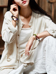 Soft Beige Ramie Cotton Blouse Outwear