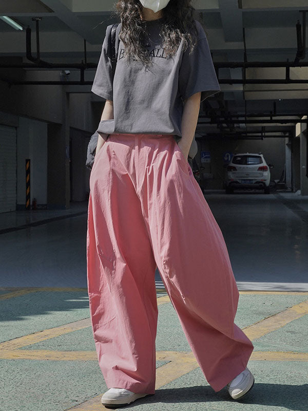 Solid Color Split-Joint Loose Wide Leg Trousers Casual Pants Bottoms