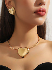 Heart Shape Solid Color Earrings Accessories + Necklaces Accessories Three Pieces