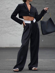Split-Joint High Waisted Wide Leg Trousers Casual Pants Bottoms