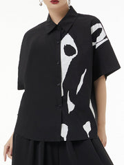 Printed Loose Short Sleeves Lapel Shirts Tops