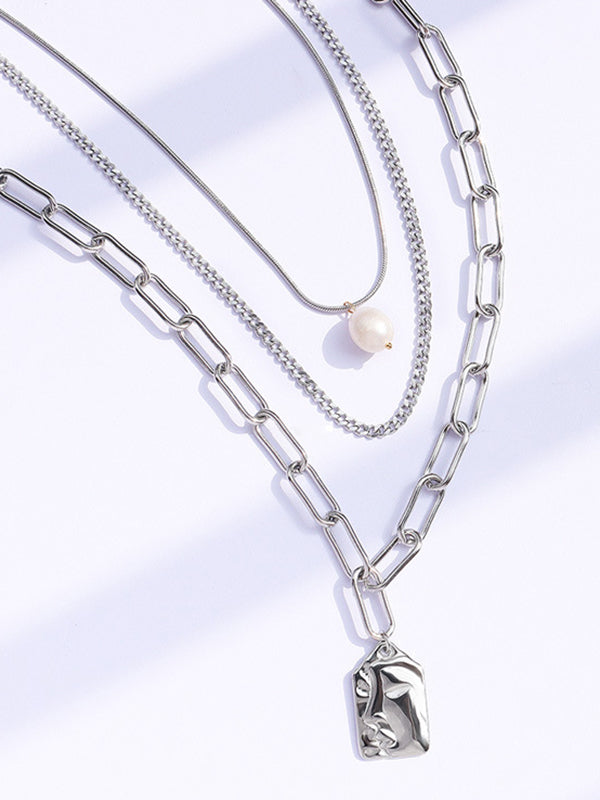 Simple Asymmetric Geometric Alloy Pearl Necklaces Accessories