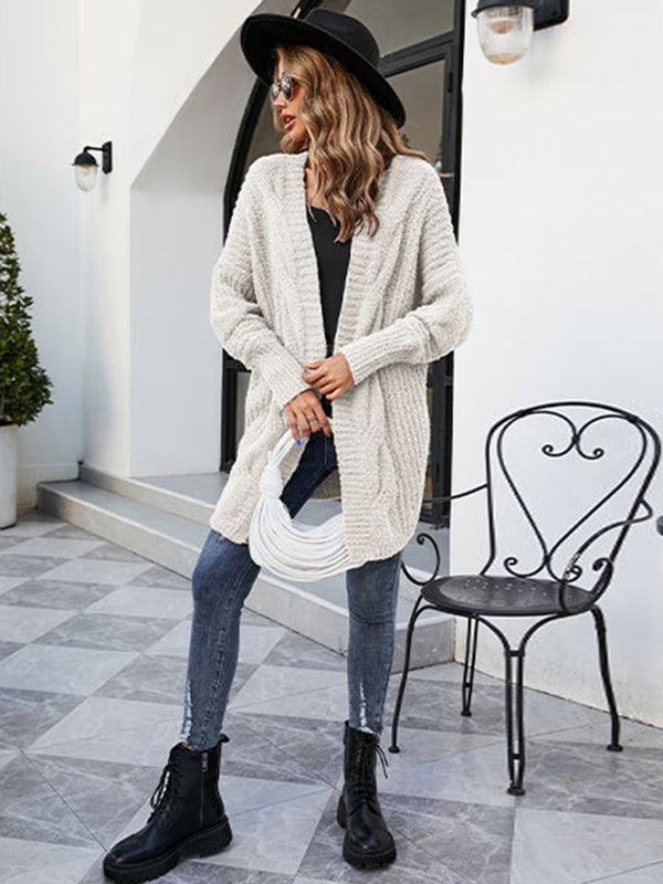 Casual Batwing Sleeves Loose Solid Color Cardigan Tops