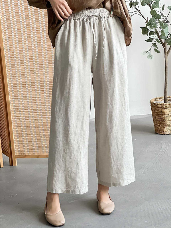 Drawstring Solid Color Loose Wide Leg Casual Pants Bottoms