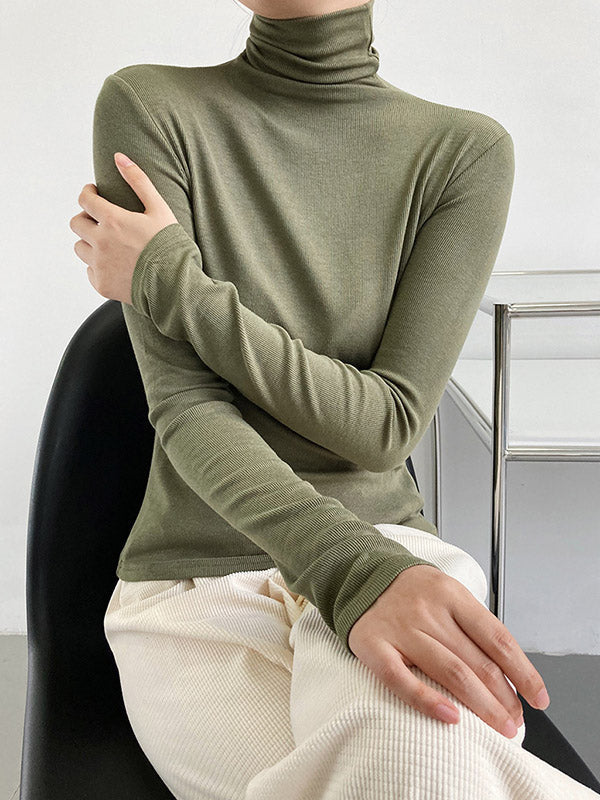Simple 6 Colors Heaps Collar Long Sleeves Knitting T-Shirt Top