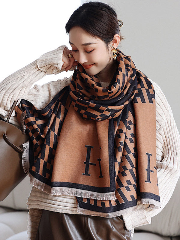 Vintage Printed Tasseled Imitated Cashmere Scarf