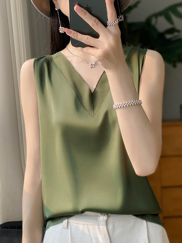 Solid Color Loose Sleeveless V-Neck Vest Top