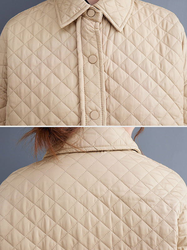 Loose Long Sleeves Buttoned Solid Color Lapel Collar Padded Outerwear