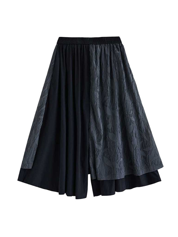 Elasticity Jacquard Pleated Pockets High Waisted Loose Wide Leg Pants Culotte