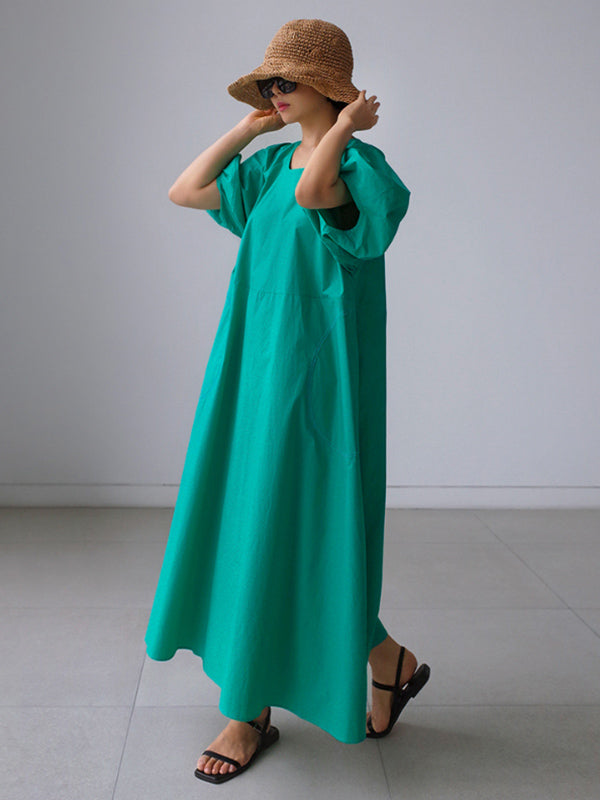 Original Bishop Sleeve Solid Color Midi Dress
