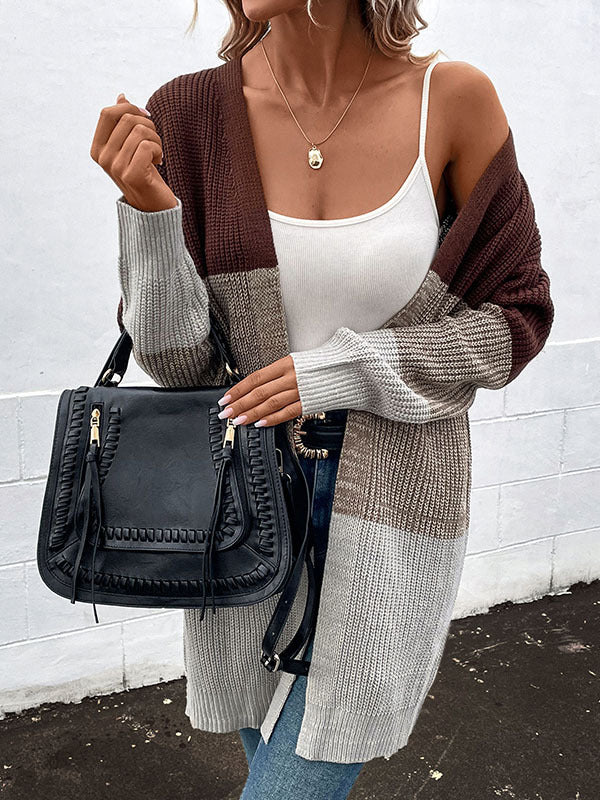 Contrast Color Long Sleeves Loose Cardigan