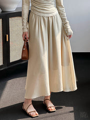 Elasticity Pleated Solid Color Split-Joint A-line High Waisted Skirts Bottoms