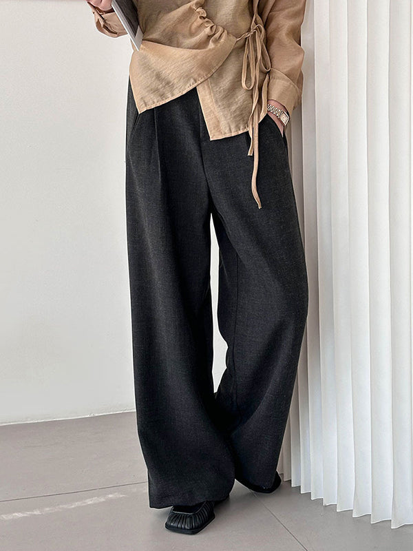 Pleated Split-Joint High Waisted Loose Trousers Suit Pants