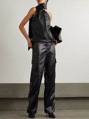 Asymmetric Solid Color Sleeveless High Neck Vest Top