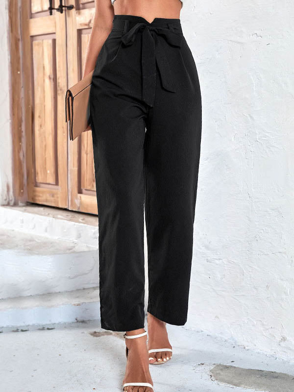 Ribbed Solid Color High Waisted Wide Leg Casual Pants Bottoms