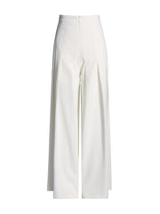 Solid Color Asymmetric Loose Pleated One-Shoulder T-shirt Top + High Waisted Zipper Pants Bottom Two Pieces Set