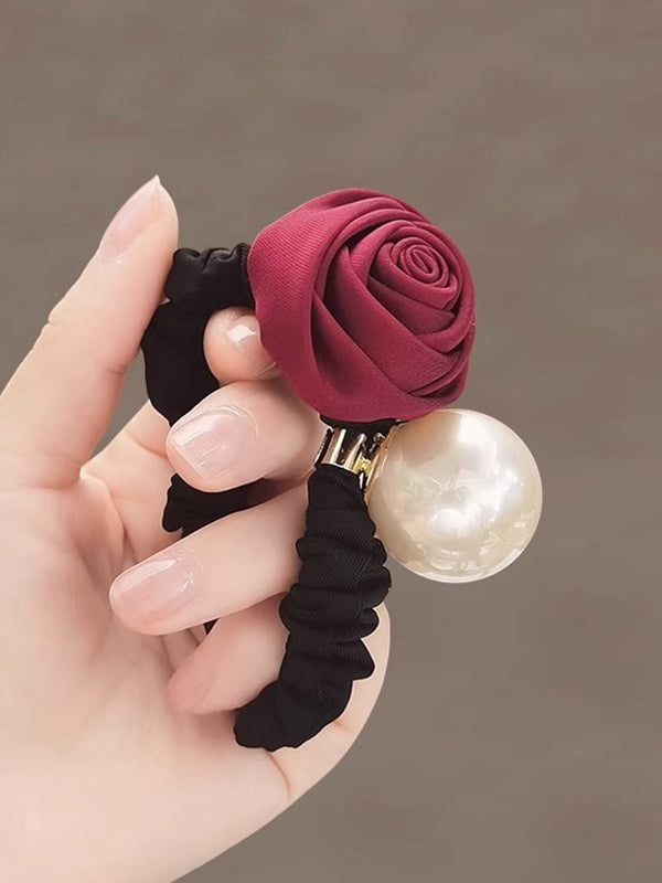 Beaded Elasticity Flower Shape Pleated Shiny Ponytailholder Hairtie Hairbobble Hair Accessories