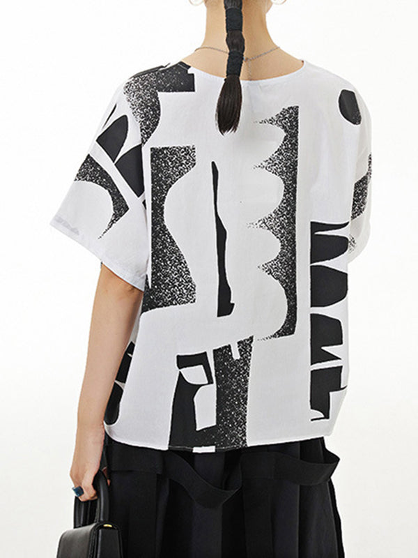Printed Loose Short Sleeves Round-neck T-Shirts Tops