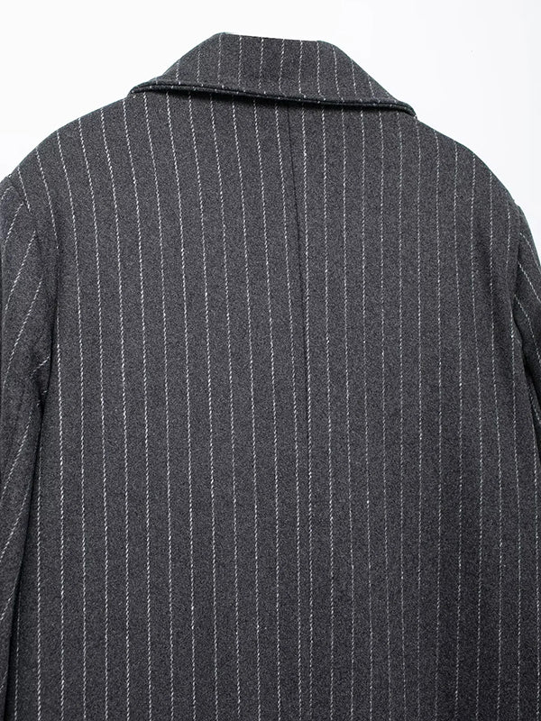 Split-Joint Striped Long Sleeves Loose Lapel Woolen Coat Trench Coats